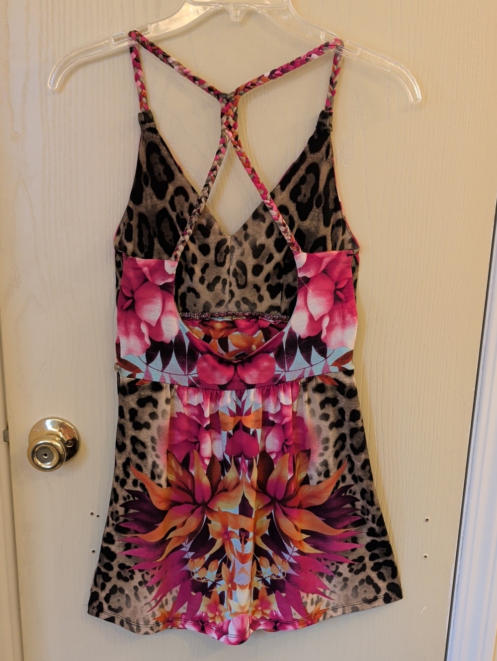 Bold Floral Leopard Print Halter Top | Pink Tropical Boho Y2K Summer Small - Picture 2 of 10